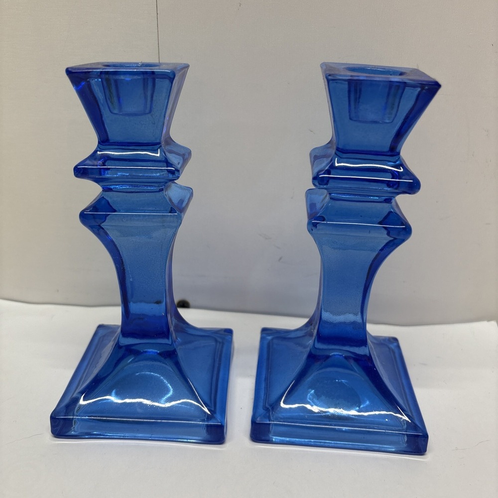 Franco Vetrerie e Cristallerie Blue Candle Holders‎ Made In Italy Vintage